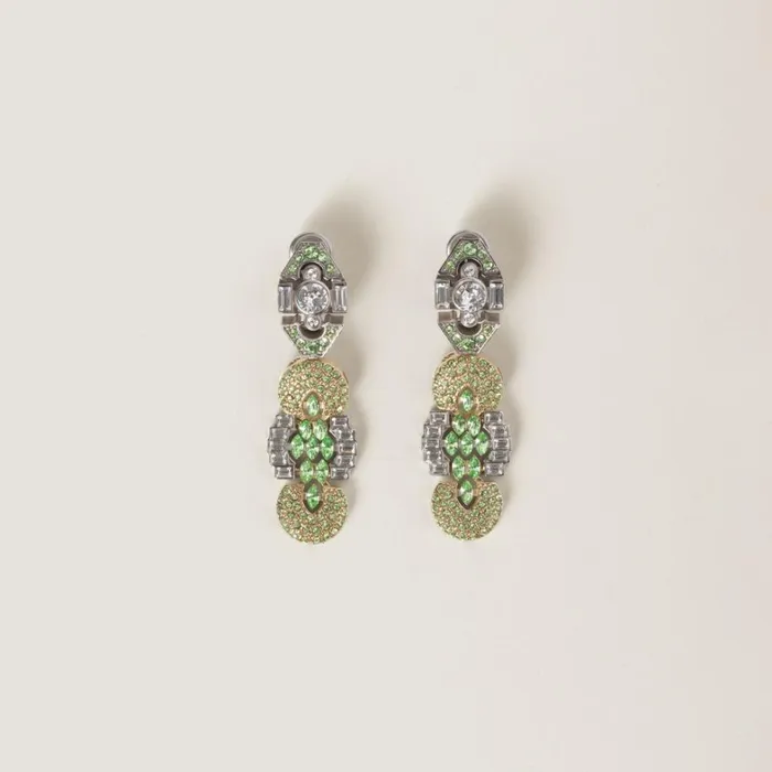 Women Miu Miu Earrings Metal Earrings With Crystals Peridot