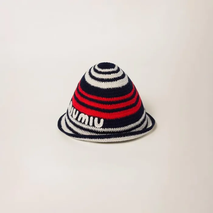 Women Miu Miu Hats And Gloves Crochet Hat Blueredwhite
