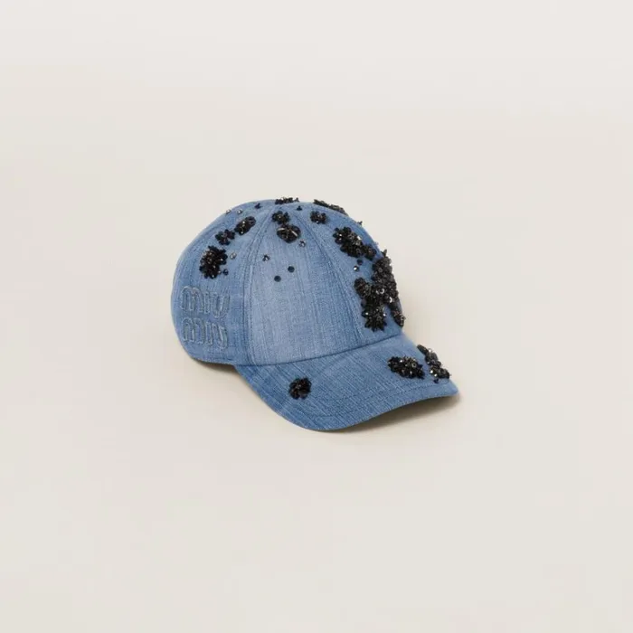 Women Miu Miu Hats And Gloves Denim Baseball Cap Blueblack