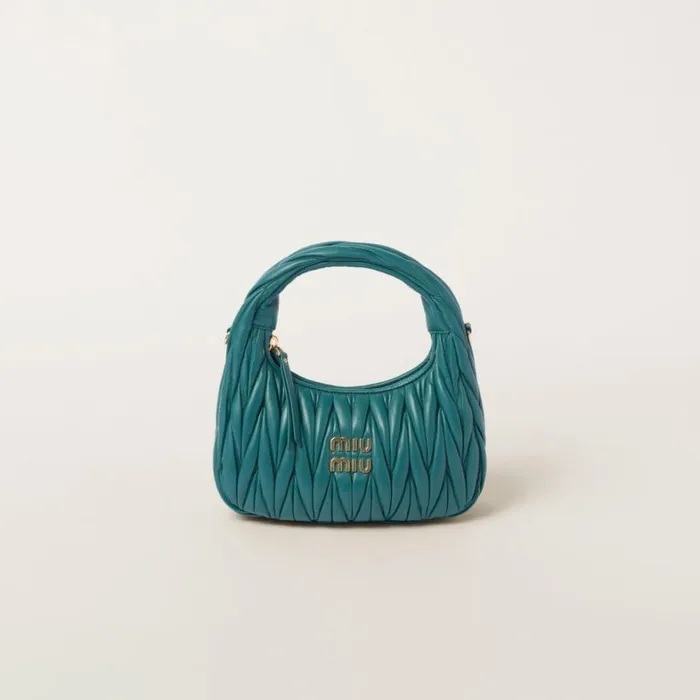Women Miu Miu Hobo Bags Wander Matelass Nappa Leather Hobo Bag Lagoon Blue