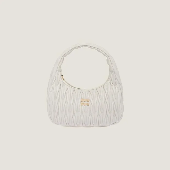 Women Miu Miu Hobo Bags Wander Matelass Nappa Leather Hobo Bag White