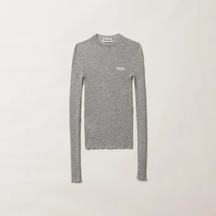 Women Miu Miu Knitwear Cashmere And Silk Sweater Grey