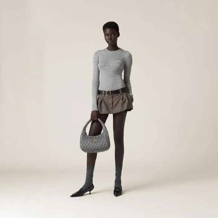 Women Miu Miu Knitwear Cashmere And Silk Sweater Grey Women Miu Miu Knitwear Cashmere And Silk Sweater Grey