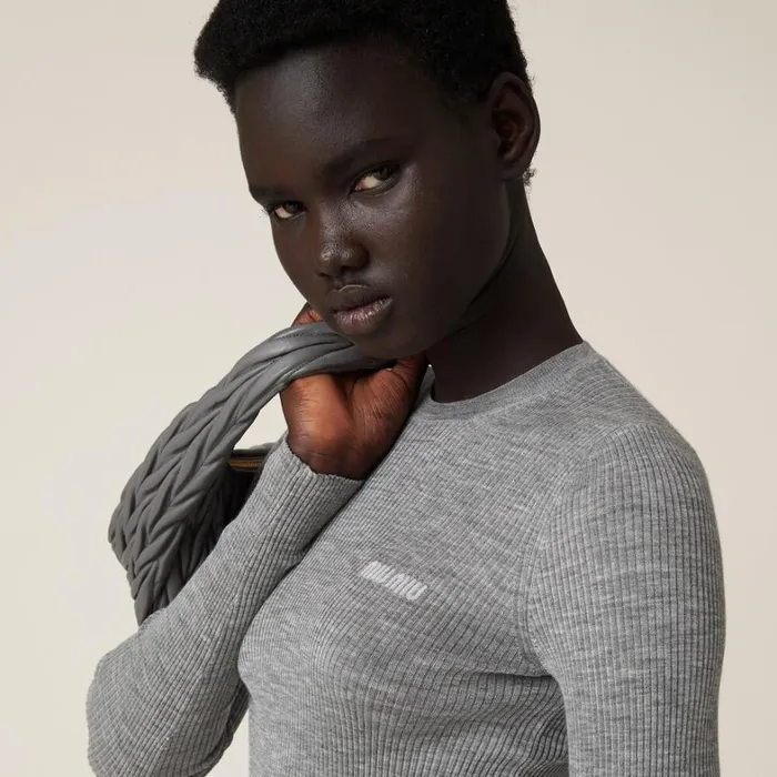Women Miu Miu Knitwear Cashmere And Silk Sweater Grey Women Miu Miu Knitwear Cashmere And Silk Sweater Grey
