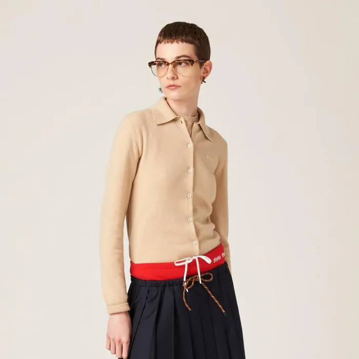 Women Miu Miu Knitwear Cashmere Knit Cardigan Albino White Women Miu Miu Knitwear Cashmere Knit Cardigan Albino White