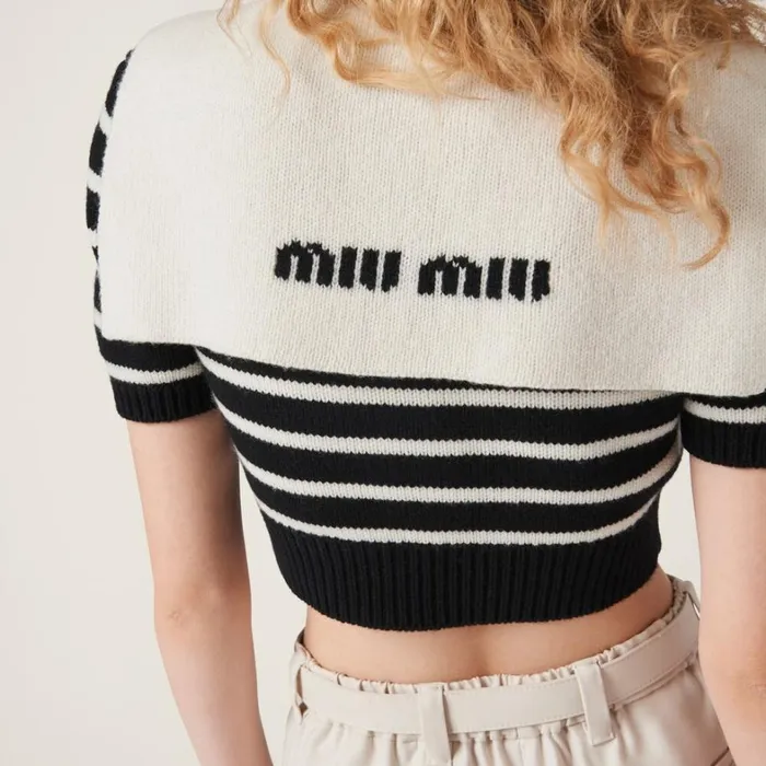 Women Miu Miu Knitwear Cashmere Knit Cardigan Blacktan Women Miu Miu Knitwear Cashmere Knit Cardigan Blacktan