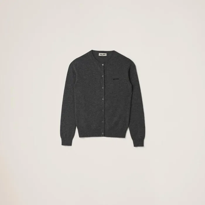 Women Miu Miu Knitwear Cashmere Knit Cardigan Slate Gray