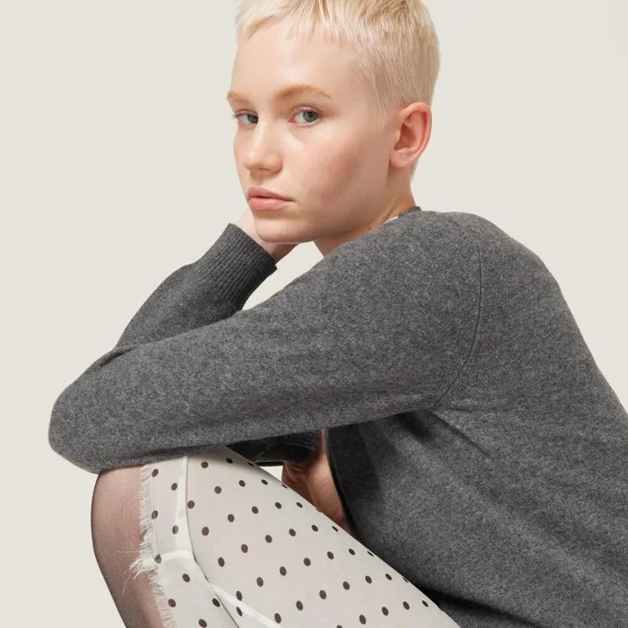 Women Miu Miu Knitwear Cashmere Knit Cardigan Slate Gray Women Miu Miu Knitwear Cashmere Knit Cardigan Slate Gray