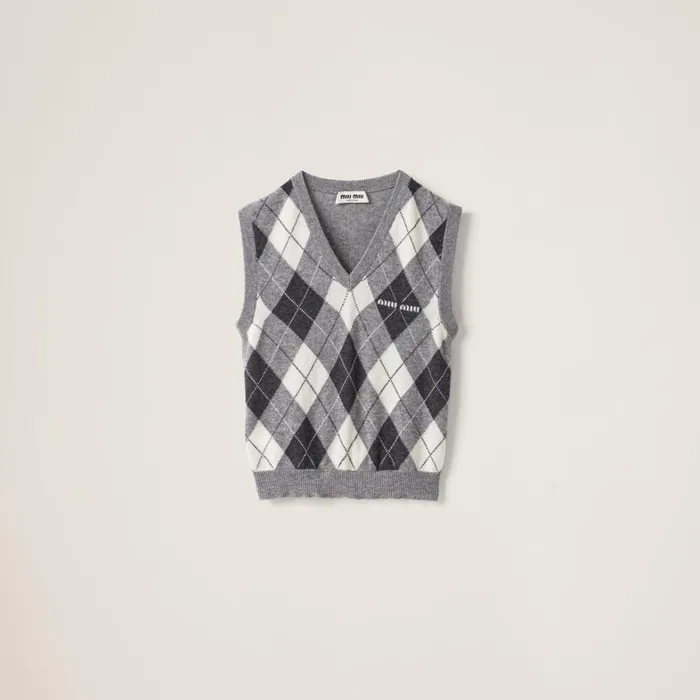 Women Miu Miu Knitwear Cashmere Knit Vest Marble Gray