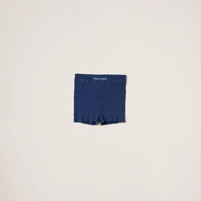 Women Miu Miu Knitwear Cotton Shorts Navy