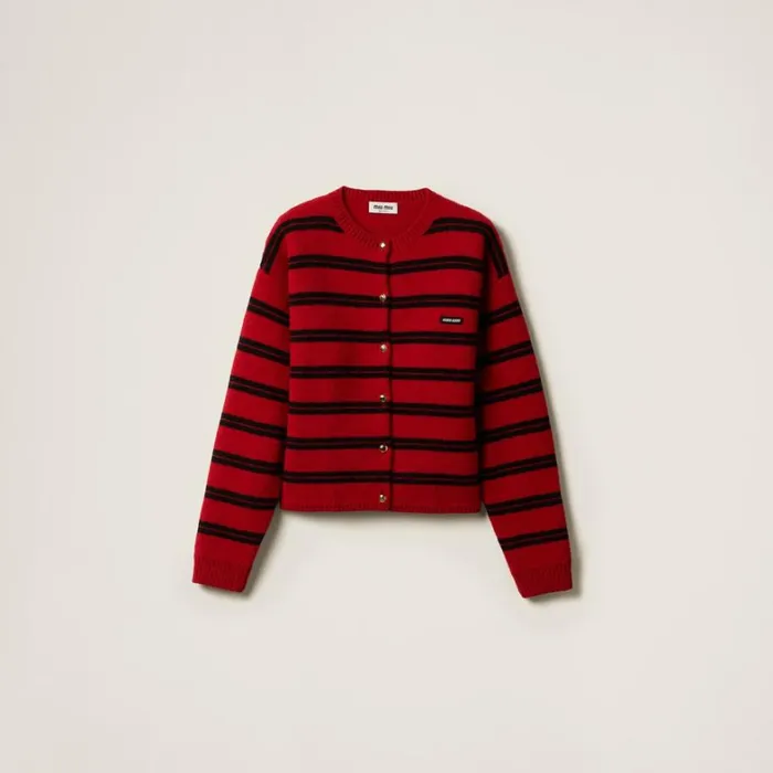 Women Miu Miu Knitwear Shetland Knit Cardigan Redblack