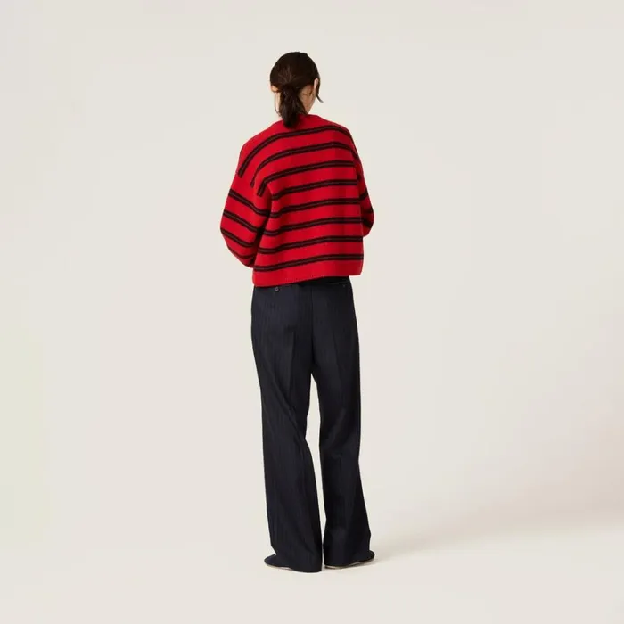 Women Miu Miu Knitwear Shetland Knit Cardigan Redblack Women Miu Miu Knitwear Shetland Knit Cardigan Redblack