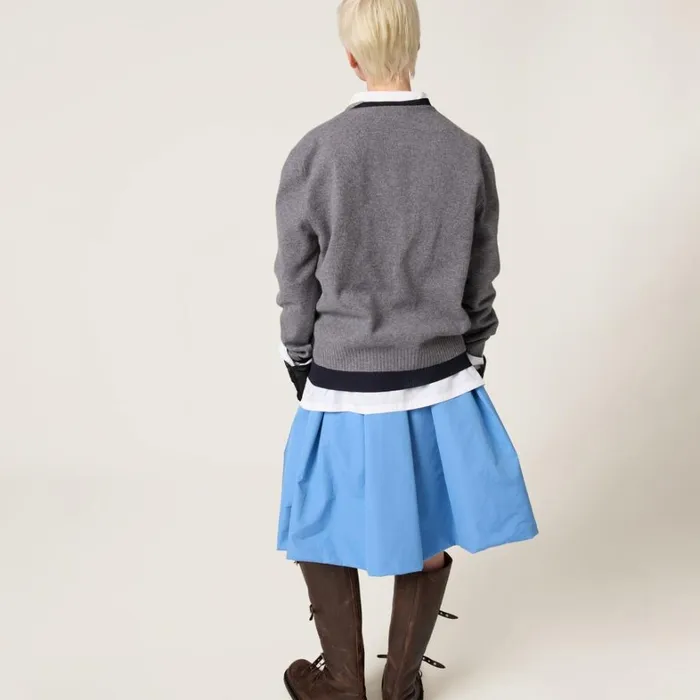 Women Miu Miu Knitwear Silk And Cashmere Vneck Sweater Greyblue Women Miu Miu Knitwear Silk And Cashmere Vneck Sweater Greyblue
