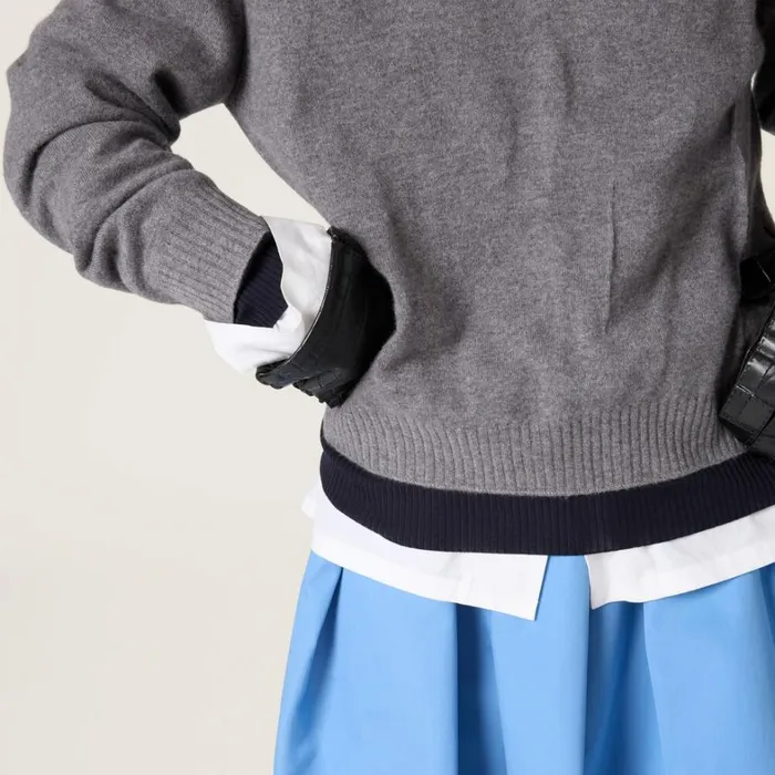 Women Miu Miu Knitwear Silk And Cashmere Vneck Sweater Greyblue Women Miu Miu Knitwear Silk And Cashmere Vneck Sweater Greyblue