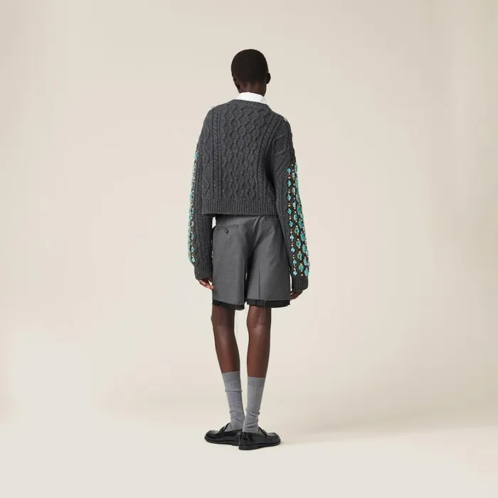 Women Miu Miu Knitwear Wool Knit Cardigan Anthracite Gray Women Miu Miu Knitwear Wool Knit Cardigan Anthracite Gray