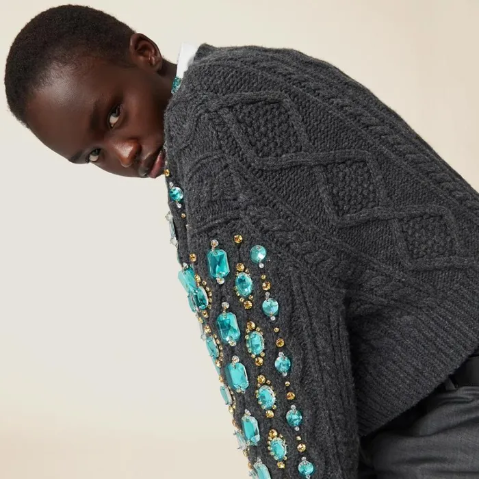 Women Miu Miu Knitwear Wool Knit Cardigan Anthracite Gray Women Miu Miu Knitwear Wool Knit Cardigan Anthracite Gray