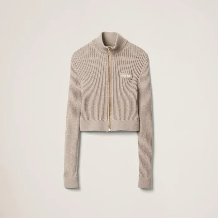 Women Miu Miu Knitwear Wool Knit Cardigan Limestone