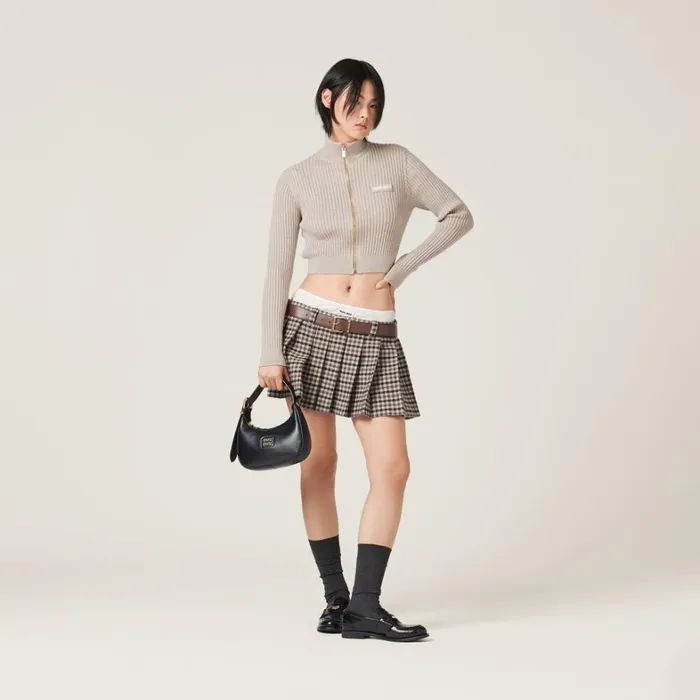 Women Miu Miu Knitwear Wool Knit Cardigan Limestone Women Miu Miu Knitwear Wool Knit Cardigan Limestone