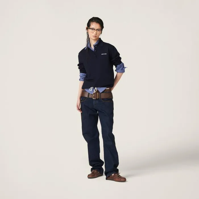 Women Miu Miu Knitwear Wool Knit Polo Shirt Navy Women Miu Miu Knitwear Wool Knit Polo Shirt Navy