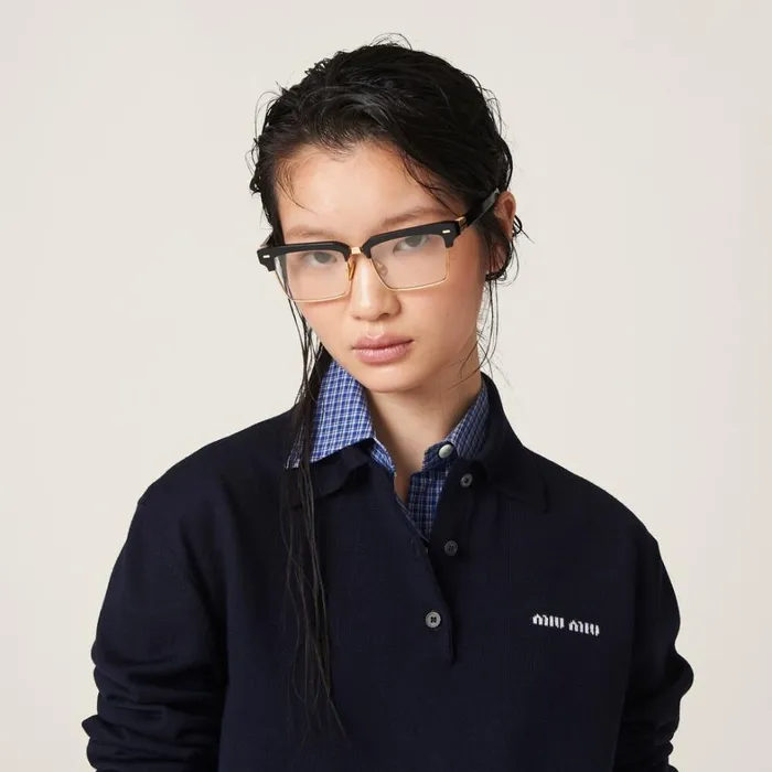 Women Miu Miu Knitwear Wool Knit Polo Shirt Navy Women Miu Miu Knitwear Wool Knit Polo Shirt Navy