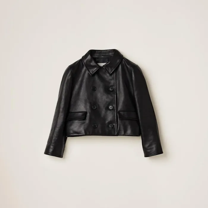 Women Miu Miu Leather Doublebreasted Leather Jacket Black