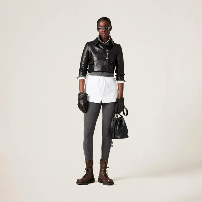 Women Miu Miu Leather Doublebreasted Leather Jacket Black Women Miu Miu Leather Doublebreasted Leather Jacket Black