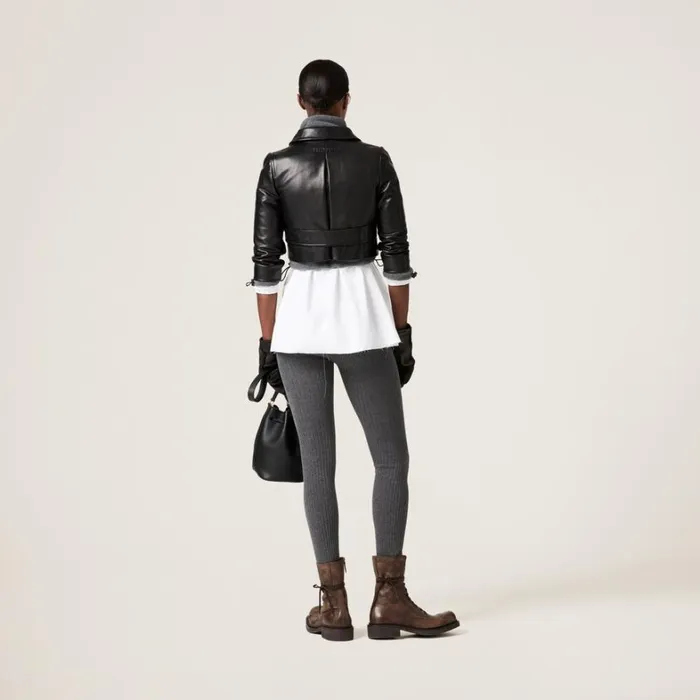 Women Miu Miu Leather Doublebreasted Leather Jacket Black Women Miu Miu Leather Doublebreasted Leather Jacket Black
