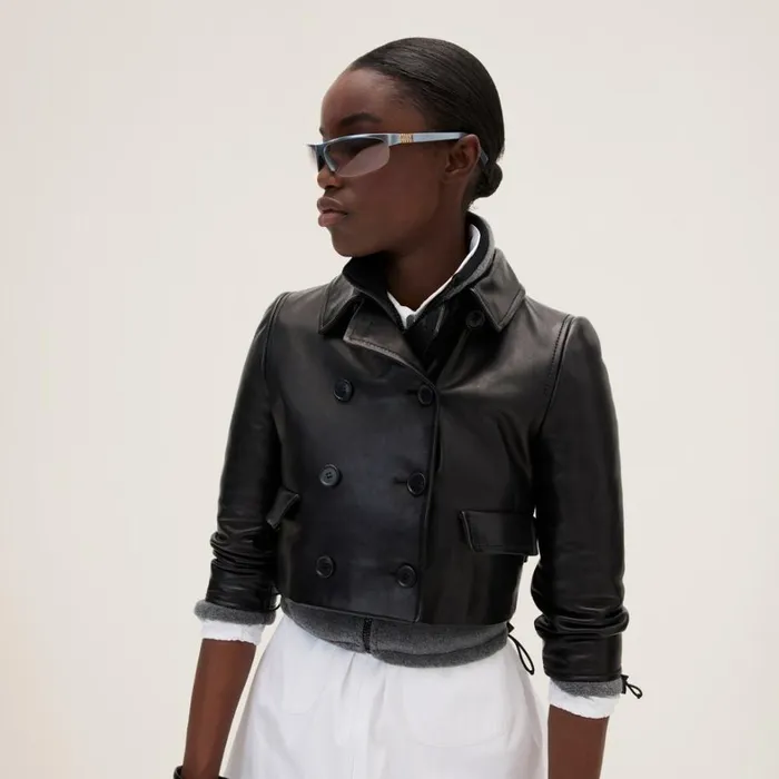 Women Miu Miu Leather Doublebreasted Leather Jacket Black Women Miu Miu Leather Doublebreasted Leather Jacket Black
