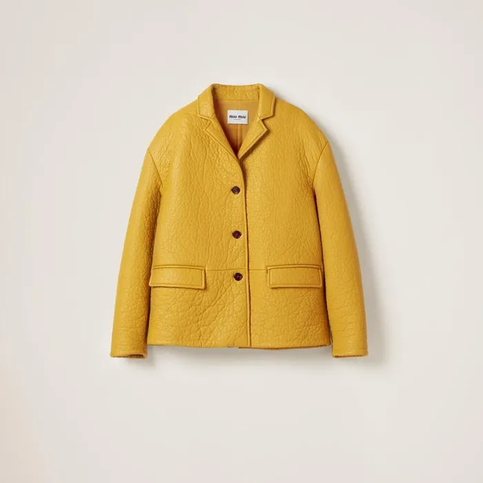Women Miu Miu Leather Nappa Leather Jacket Maize Yellow