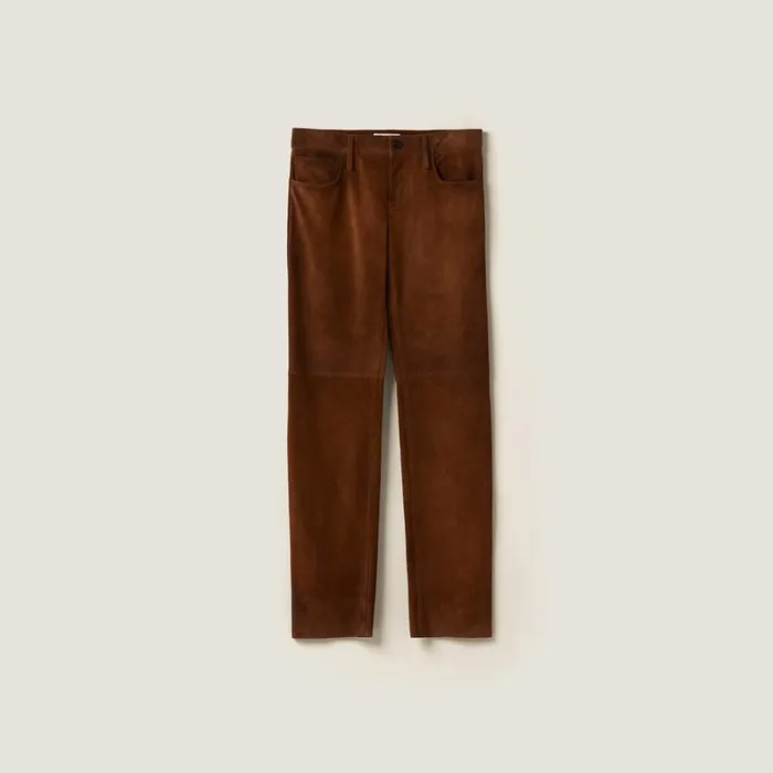Women Miu Miu Leather Suede Pants Cinnamon