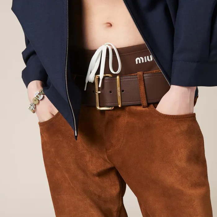 Women Miu Miu Leather Suede Pants Cinnamon Women Miu Miu Leather Suede Pants Cinnamon