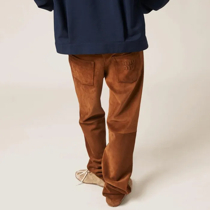Women Miu Miu Leather Suede Pants Cinnamon Women Miu Miu Leather Suede Pants Cinnamon
