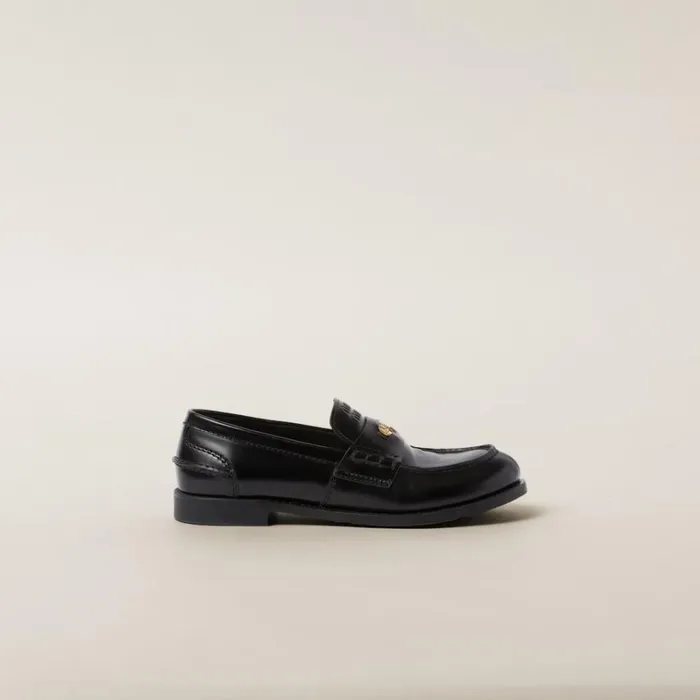 Women Miu Miu Loafers And LaceUps Brushed Leather Penny Loafers Black Women Miu Miu Loafers And LaceUps Brushed Leather Penny Loafers Black