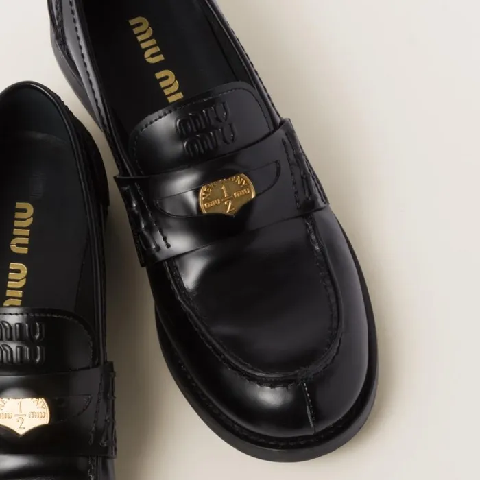 Women Miu Miu Loafers And LaceUps Brushed Leather Penny Loafers Black Women Miu Miu Loafers And LaceUps Brushed Leather Penny Loafers Black