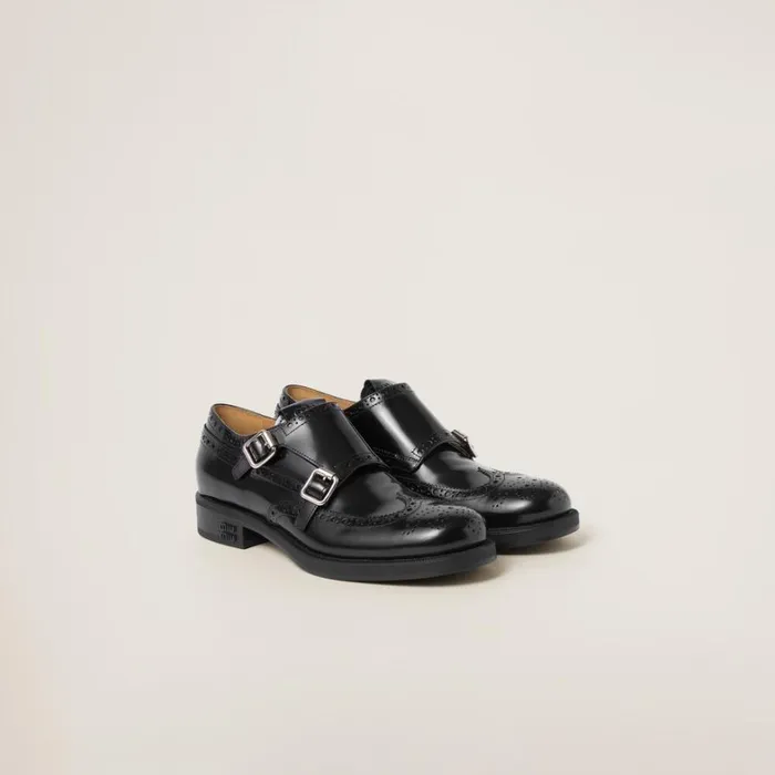 Women Miu Miu Loafers And LaceUps Church039s X Miu Miu Brushed Leather Double Monk Brogue Shoes Black