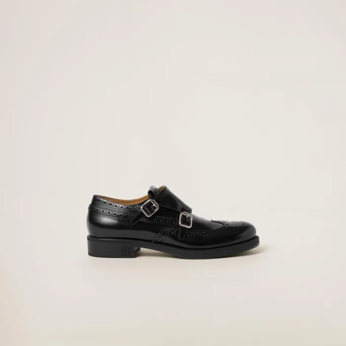 Women Miu Miu Loafers And LaceUps Church039s X Miu Miu Brushed Leather Double Monk Brogue Shoes Black Women Miu Miu Loafers And LaceUps Church039s X Miu Miu Brushed Leather Double Monk Brogue Shoes Black