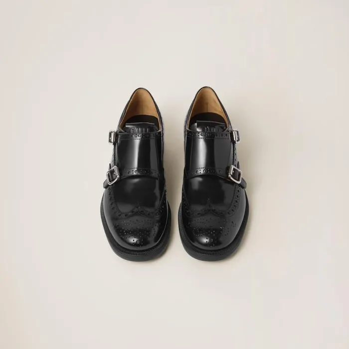 Women Miu Miu Loafers And LaceUps Church039s X Miu Miu Brushed Leather Double Monk Brogue Shoes Black Women Miu Miu Loafers And LaceUps Church039s X Miu Miu Brushed Leather Double Monk Brogue Shoes Black