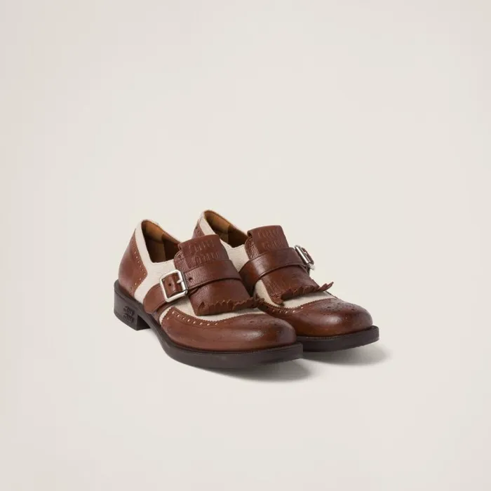 Women Miu Miu Loafers And LaceUps Church039s X Miu Miu Shanghai Leather And Linen Shoes Walnut Brown Cord