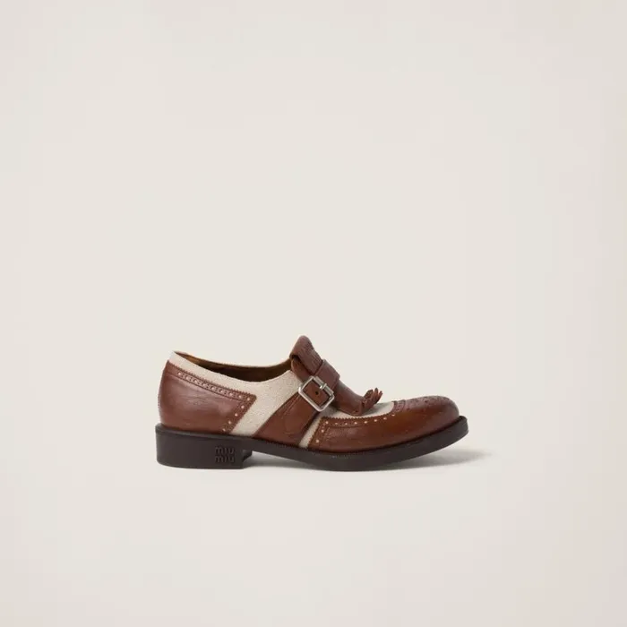 Women Miu Miu Loafers And LaceUps Church039s X Miu Miu Shanghai Leather And Linen Shoes Walnut Brown Cord Women Miu Miu Loafers And LaceUps Church039s X Miu Miu Shanghai Leather And Linen Shoes Walnut Brown Cord