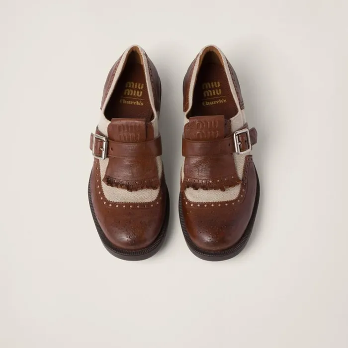 Women Miu Miu Loafers And LaceUps Church039s X Miu Miu Shanghai Leather And Linen Shoes Walnut Brown Cord Women Miu Miu Loafers And LaceUps Church039s X Miu Miu Shanghai Leather And Linen Shoes Walnut Brown Cord