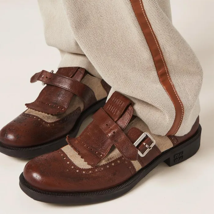 Women Miu Miu Loafers And LaceUps Church039s X Miu Miu Shanghai Leather And Linen Shoes Walnut Brown Cord Women Miu Miu Loafers And LaceUps Church039s X Miu Miu Shanghai Leather And Linen Shoes Walnut Brown Cord