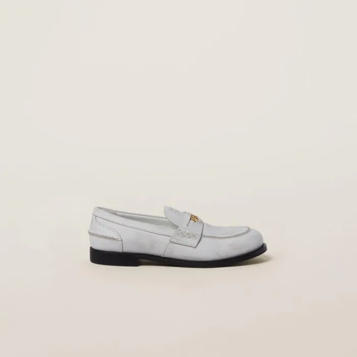 Women Miu Miu Loafers And LaceUps Vintageeffect Leather Penny Loafers White Women Miu Miu Loafers And LaceUps Vintageeffect Leather Penny Loafers White