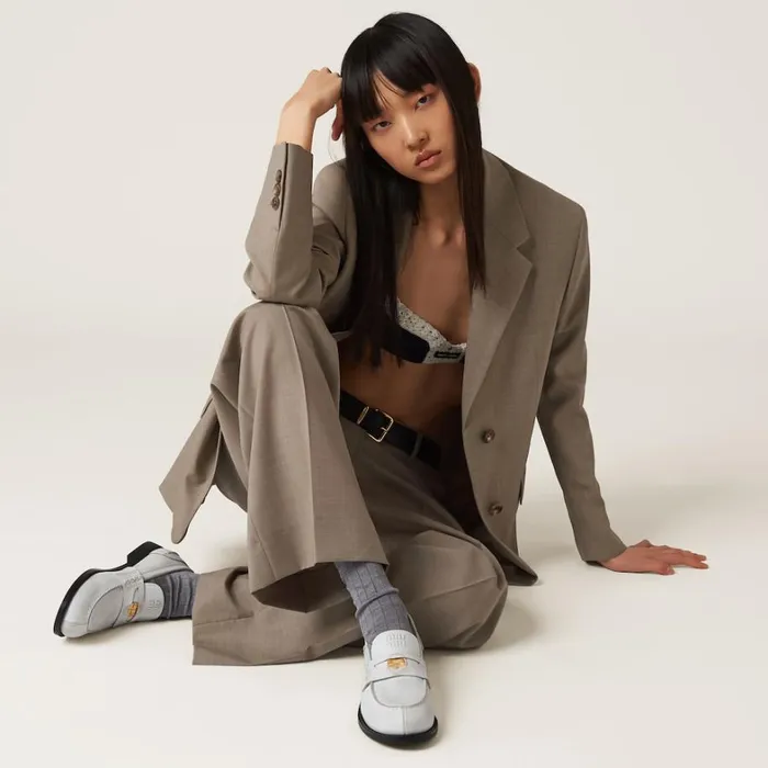 Women Miu Miu Loafers And LaceUps Vintageeffect Leather Penny Loafers White Women Miu Miu Loafers And LaceUps Vintageeffect Leather Penny Loafers White