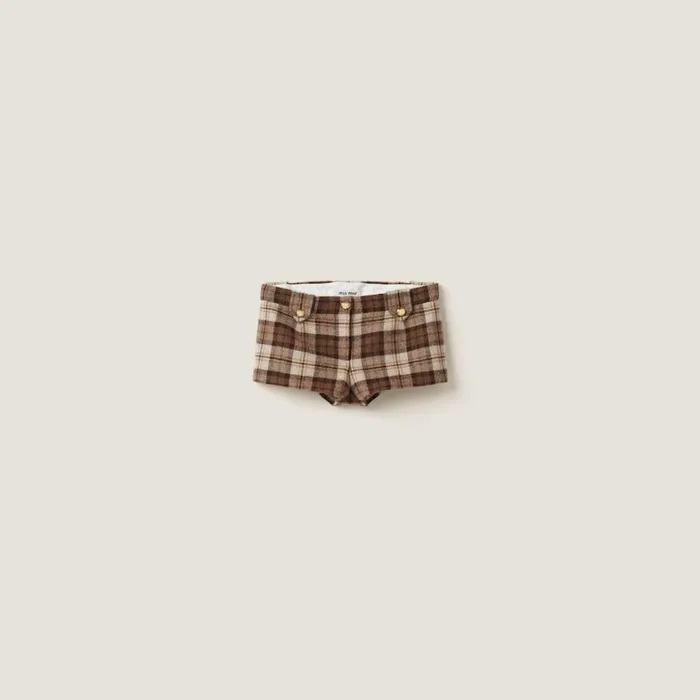 Women Miu Miu Pants And Shorts Checked Shorts Cocoa Brown