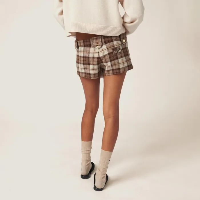 Women Miu Miu Pants And Shorts Checked Shorts Cocoa Brown Women Miu Miu Pants And Shorts Checked Shorts Cocoa Brown