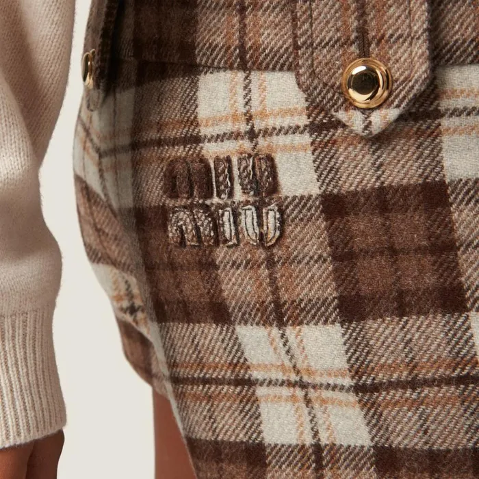 Women Miu Miu Pants And Shorts Checked Shorts Cocoa Brown Women Miu Miu Pants And Shorts Checked Shorts Cocoa Brown