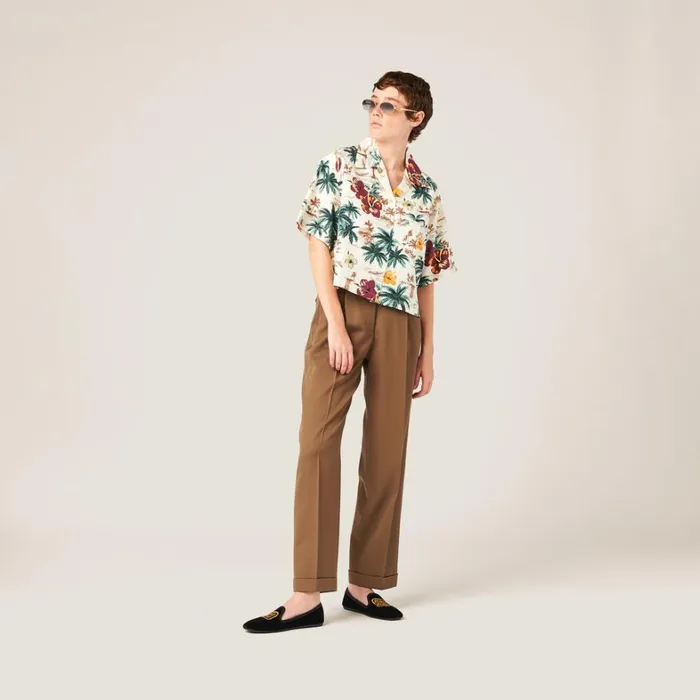 Women Miu Miu Pants And Shorts Gabardine Pants Cork Beige Women Miu Miu Pants And Shorts Gabardine Pants Cork Beige