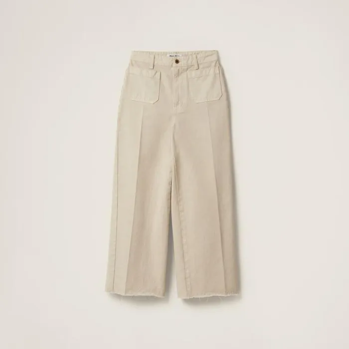 Women Miu Miu Pants And Shorts Garmentdyed Gabardine Pants Chalk White