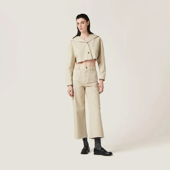 Women Miu Miu Pants And Shorts Garmentdyed Gabardine Pants Chalk White