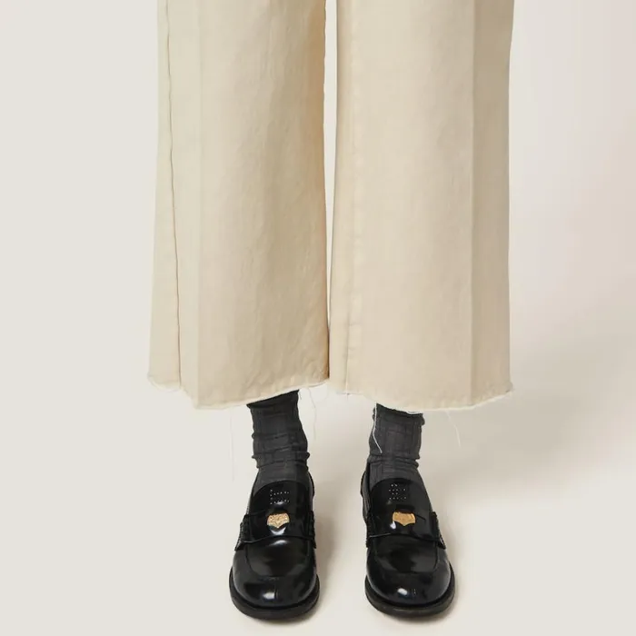 Women Miu Miu Pants And Shorts Garmentdyed Gabardine Pants Chalk White